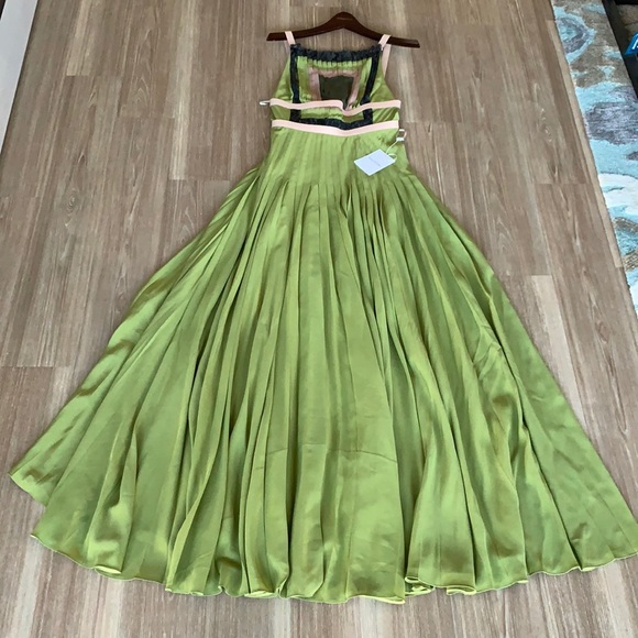 Valentino made in Italy lime green silk leather straps size 40(6) maxi dress - Picture 6 of 17